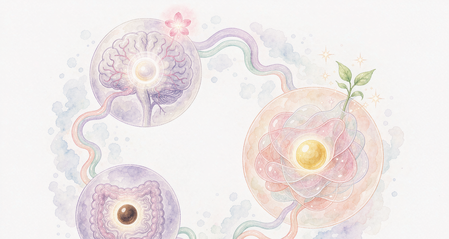 Conceptual brain gut skin connection illustration
